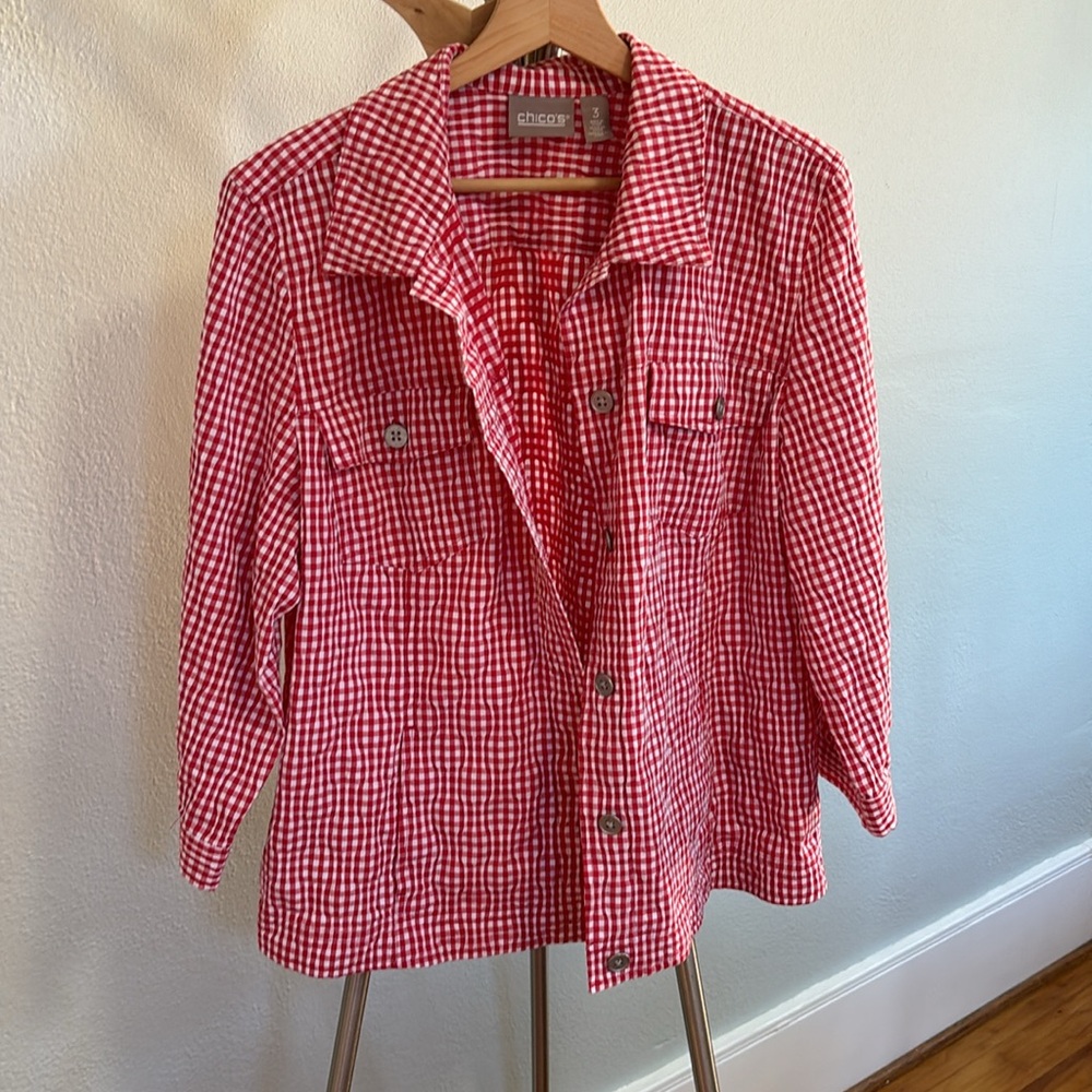 Chico’s Red Gingham Lightweight Jacket - image 7